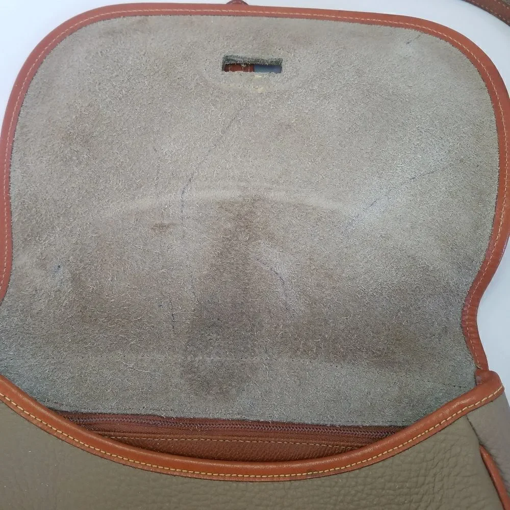 Vintage Dooney & Bourke 70's Over Pebble Leather Over Under Taupe Crossbody Bag